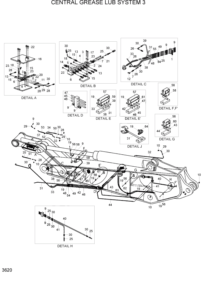 Схема запчастей Hyundai R800LC7A - PAGE 3620 CENTRAL GREASE LUB SYSTEM 3 ГИДРАВЛИЧЕСКАЯ СИСТЕМА