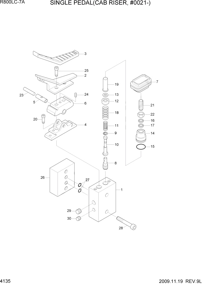 Схема запчастей Hyundai R800LC7A - PAGE 4135 SINGLE PEDAL(CAB RIESER, #0021-) ГИДРАВЛИЧЕСКИЕ КОМПОНЕНТЫ