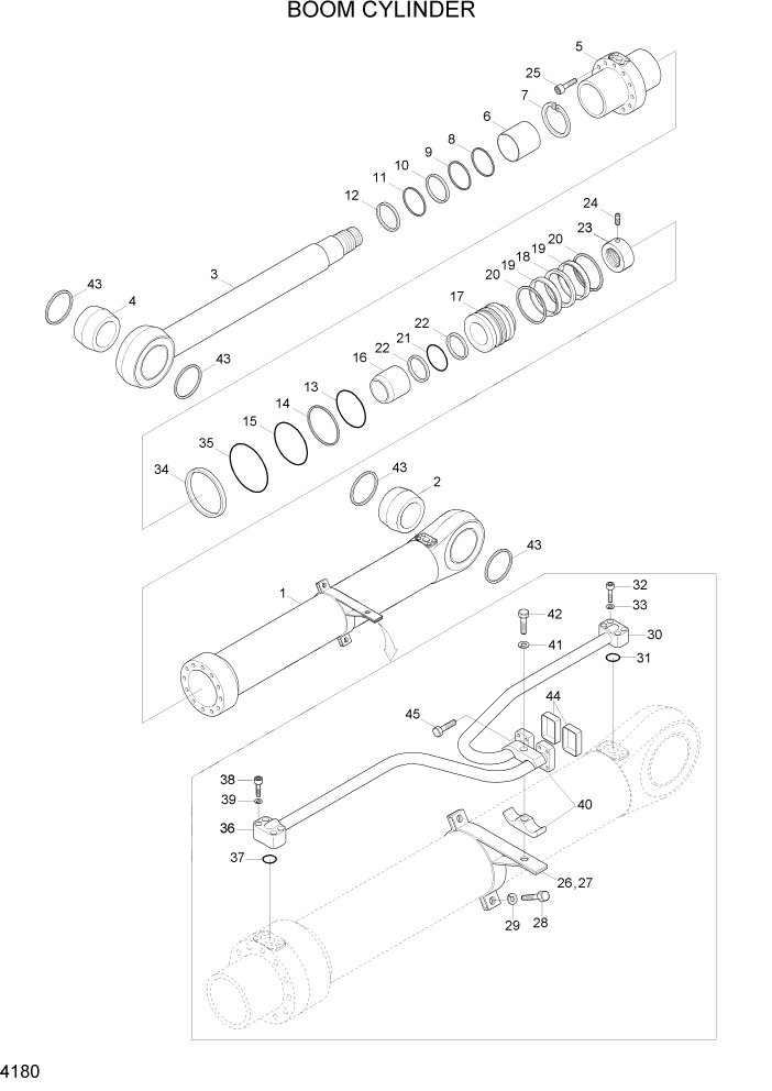 Схема запчастей Hyundai R800LC7A - PAGE 4180 BOOM CYLINDER ГИДРАВЛИЧЕСКИЕ КОМПОНЕНТЫ