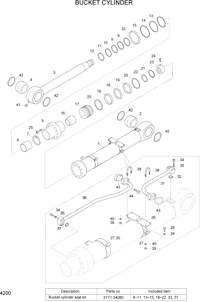 Схема запчастей Hyundai R800LC7A - PAGE 4200 BUCKET CYLINDER ГИДРАВЛИЧЕСКИЕ КОМПОНЕНТЫ