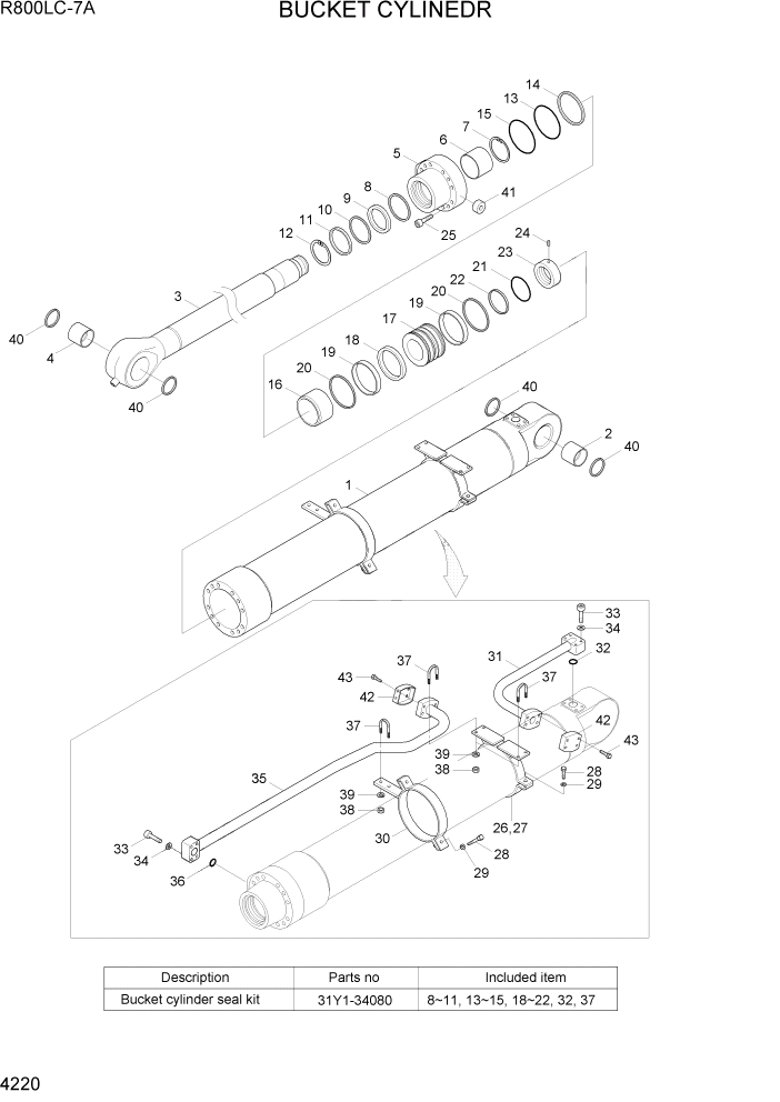 Схема запчастей Hyundai R800LC7A - PAGE 4220 BUCKE TCYLINDER(2.95 ARM) ГИДРАВЛИЧЕСКИЕ КОМПОНЕНТЫ