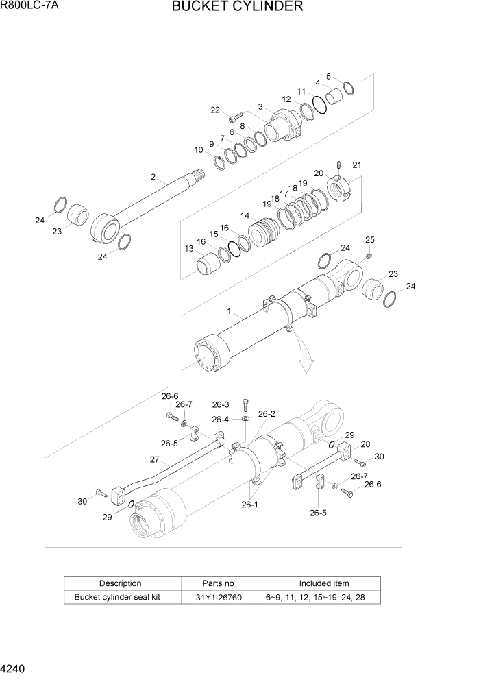 Схема запчастей Hyundai R800LC7A - PAGE 4240 BUCKE TCYLINDER(LONG REACH) ГИДРАВЛИЧЕСКИЕ КОМПОНЕНТЫ