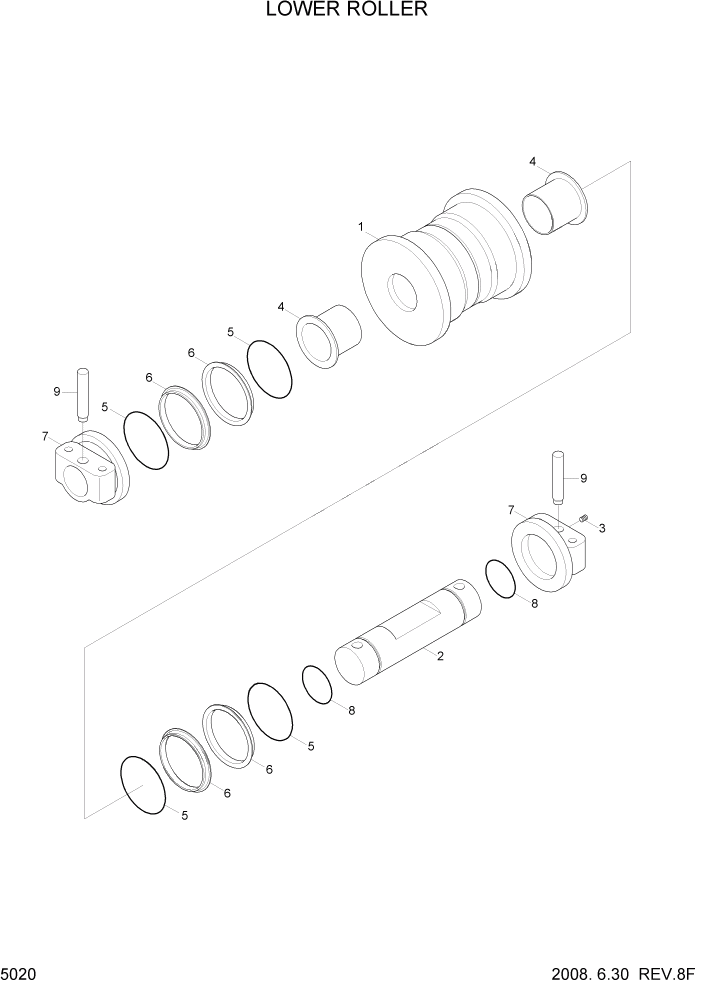 Схема запчастей Hyundai R800LC7A - PAGE 5020 LOWER ROLLER ХОДОВАЯ ЧАСТЬ