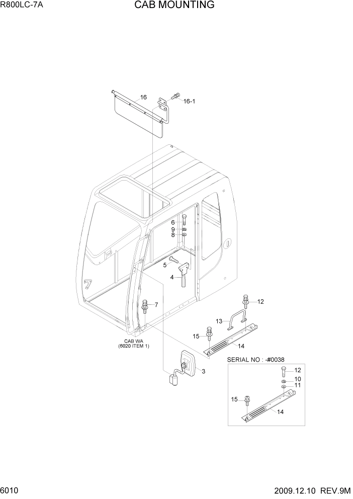 Схема запчастей Hyundai R800LC7A - PAGE 6010 CAB MOUNTING СТРУКТУРА