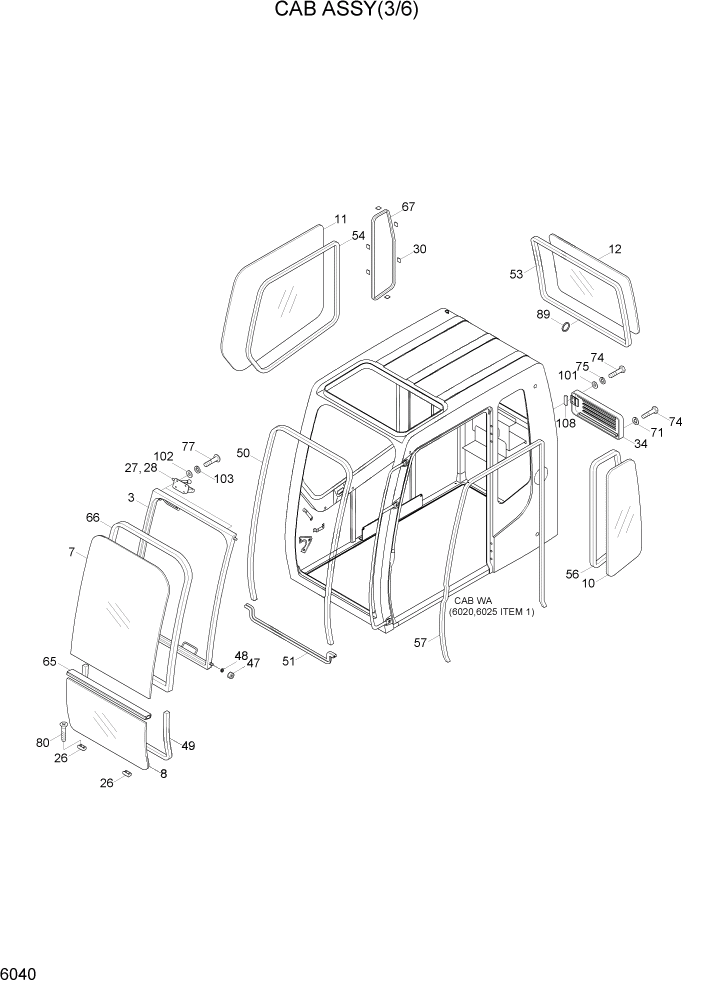 Схема запчастей Hyundai R800LC7A - PAGE 6040 CAB ASSY(3/6) СТРУКТУРА