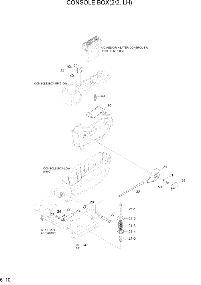 Схема запчастей Hyundai R800LC7A - PAGE 6110 CONSOLE BOX(2/2, LH) СТРУКТУРА