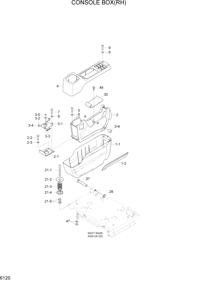 Схема запчастей Hyundai R800LC7A - PAGE 6120 CONSOLE BOX(RH) СТРУКТУРА