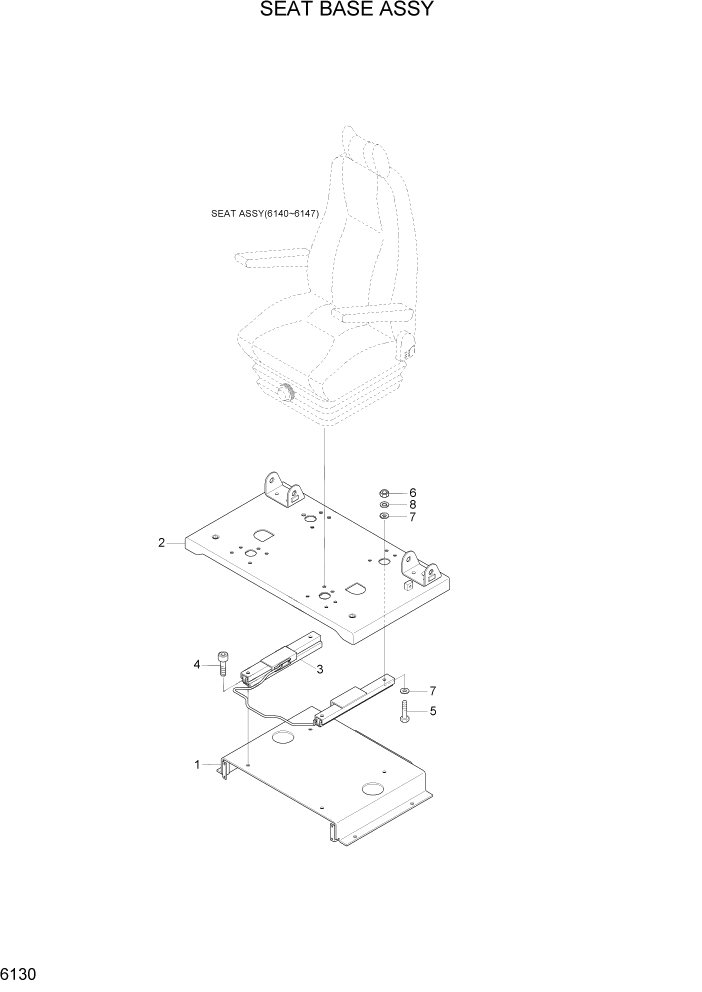 Схема запчастей Hyundai R800LC7A - PAGE 6130 SEAT BASE ASSY СТРУКТУРА