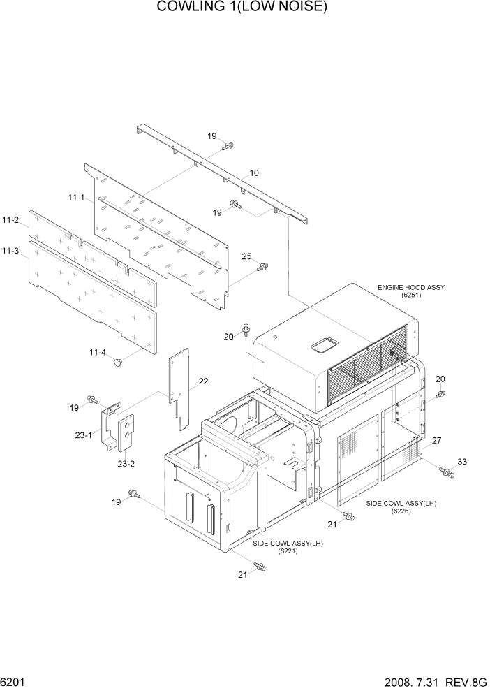 Схема запчастей Hyundai R800LC7A - PAGE 6201 COWLING 1(LOW NOISE) СТРУКТУРА