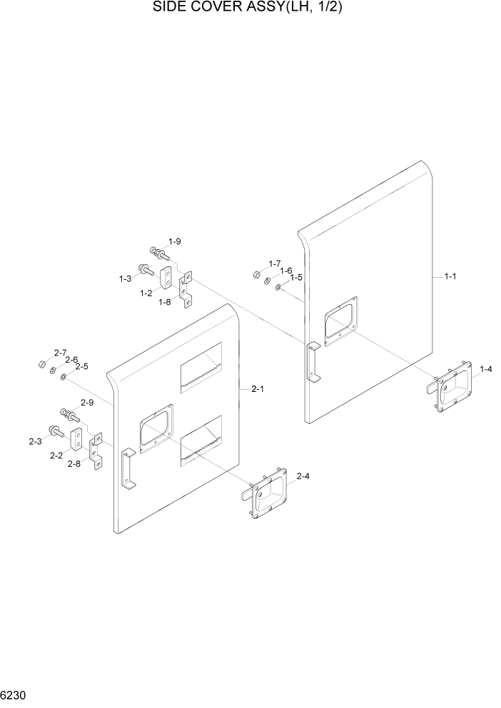 Схема запчастей Hyundai R800LC7A - PAGE 6230 SIDE COVER ASSY(LH, 1/2) СТРУКТУРА