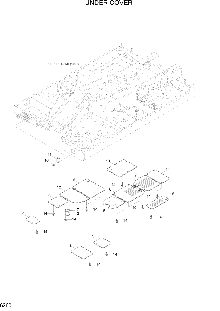 Схема запчастей Hyundai R800LC7A - PAGE 6260 UNDER COVER СТРУКТУРА