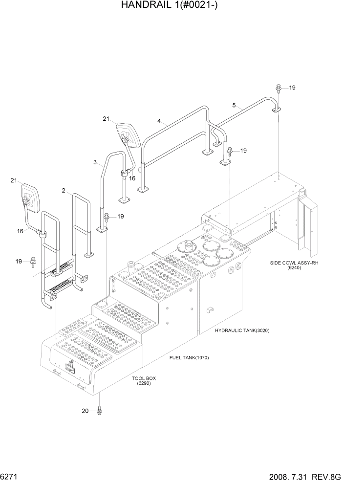 Схема запчастей Hyundai R800LC7A - PAGE 6271 HANDRAIL 1(#0021-) СТРУКТУРА