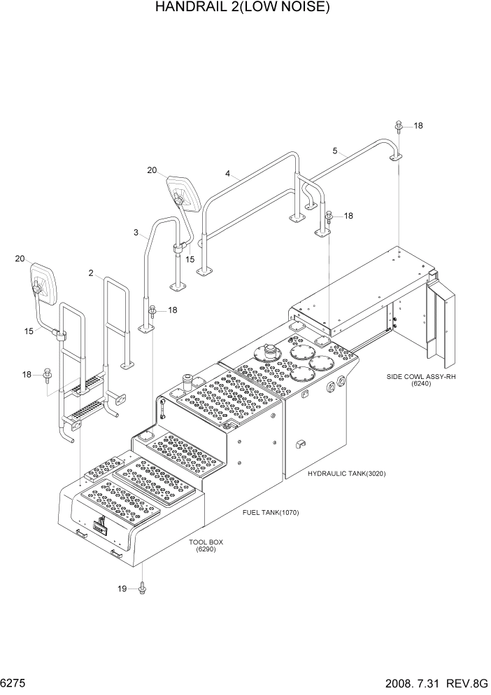 Схема запчастей Hyundai R800LC7A - PAGE 6275 HANDRAIL 1(LOW NOISE) СТРУКТУРА