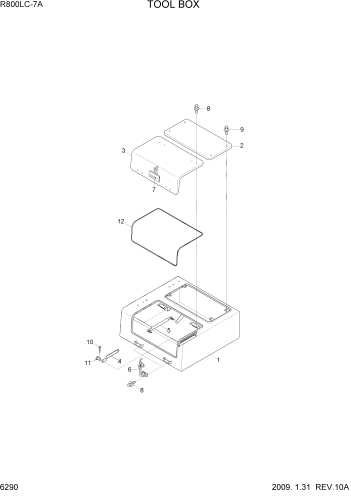 Схема запчастей Hyundai R800LC7A - PAGE 6290 TOOL BOX СТРУКТУРА