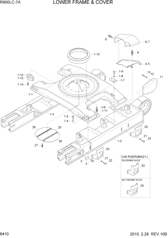 Схема запчастей Hyundai R800LC7A - PAGE 6410 LOWER FRAME & COVER СТРУКТУРА