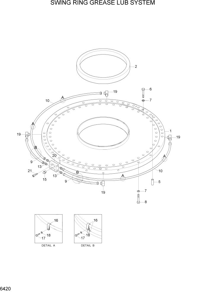 Схема запчастей Hyundai R800LC7A - PAGE 6420 SWING RING GREASE LUB SYSTEM СТРУКТУРА