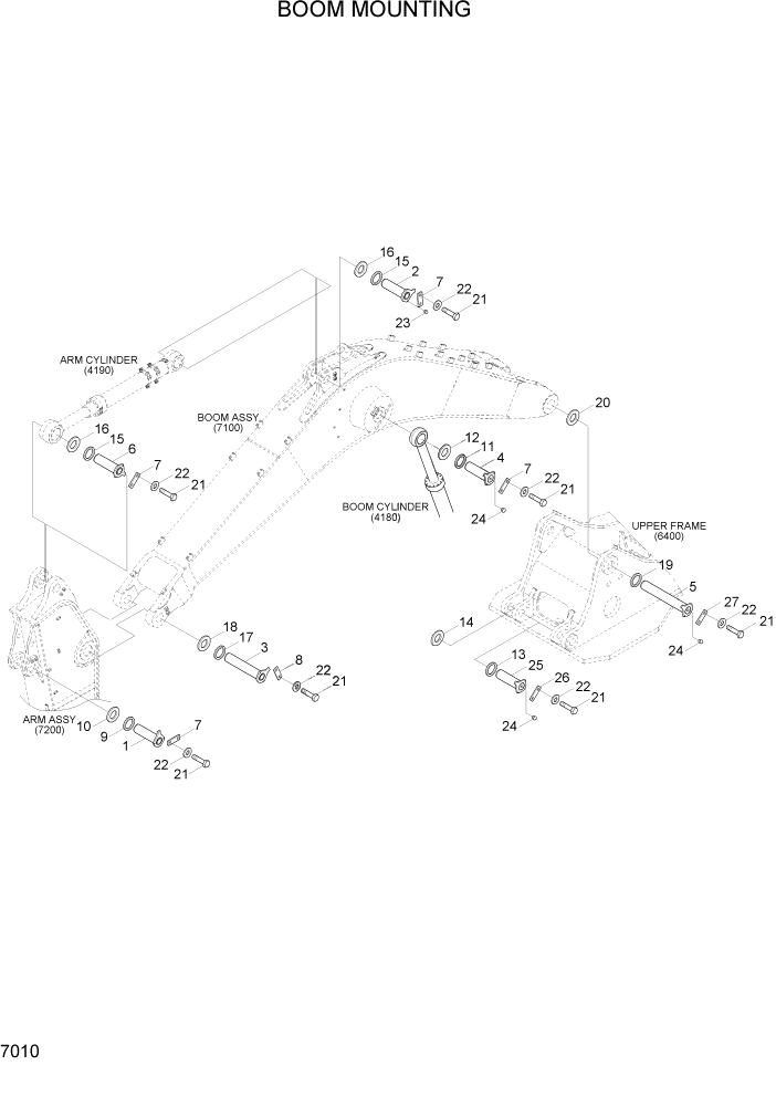 Схема запчастей Hyundai R800LC7A - PAGE 7010 BOOM MOUNTING РАБОЧЕЕ ОБОРУДОВАНИЕ