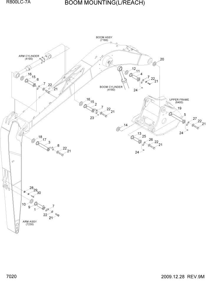 Схема запчастей Hyundai R800LC7A - PAGE 7020 BOOM MOUNTING(L/REACH) РАБОЧЕЕ ОБОРУДОВАНИЕ