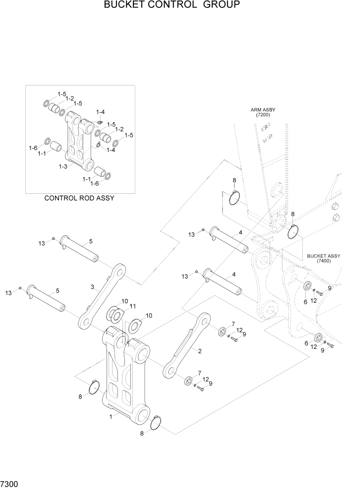 Схема запчастей Hyundai R800LC7A - PAGE 7300 BUCKET CONTROL GROUP РАБОЧЕЕ ОБОРУДОВАНИЕ