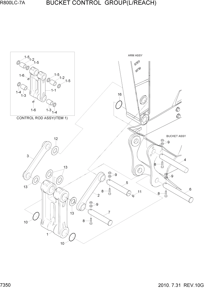 Схема запчастей Hyundai R800LC7A - PAGE 7350 BUCKET CONTROL GROUP(L/REACH) РАБОЧЕЕ ОБОРУДОВАНИЕ