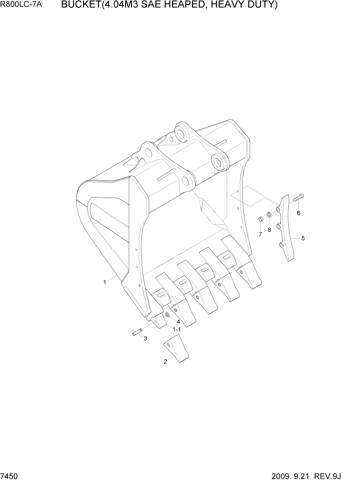 Схема запчастей Hyundai R800LC7A - PAGE 7450 BUCKET(4.04M3 SAE HEAPED, HEAVY DUTY) РАБОЧЕЕ ОБОРУДОВАНИЕ