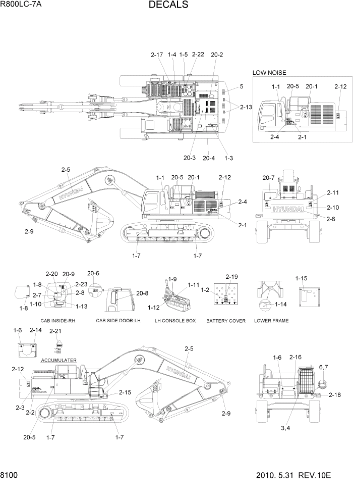 Схема запчастей Hyundai R800LC7A - PAGE 8100 DECALS ДРУГИЕ ЧАСТИ