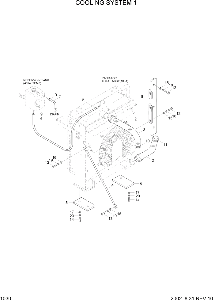 Схема запчастей Hyundai R160LC3 - PAGE 1030 COOLING SYSTEM 1 ДВИГАТЕЛЬ