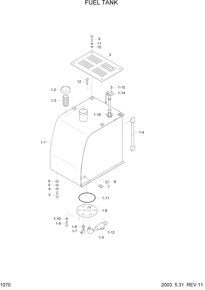 Схема запчастей Hyundai R160LC3 - PAGE 1070 FUEL TANK ДВИГАТЕЛЬ