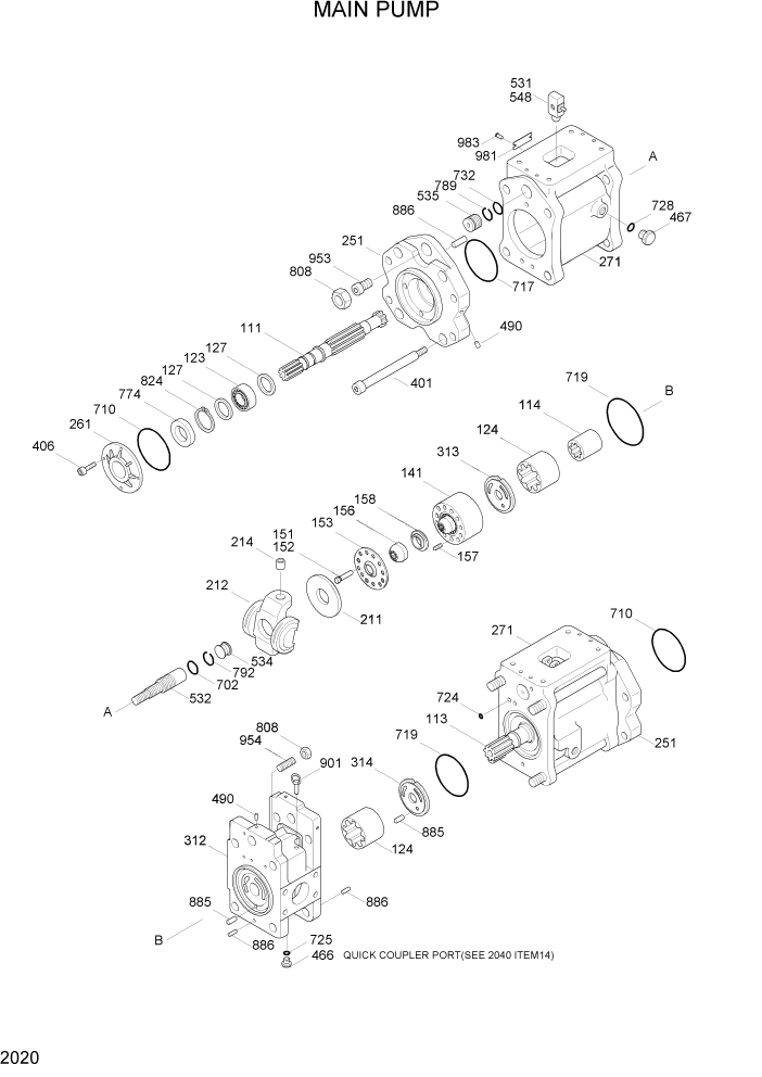 Схема запчастей Hyundai R160LC3 - PAGE 2020 MAIN PUMP ГИДРАВЛИЧЕСКАЯ СИСТЕМА