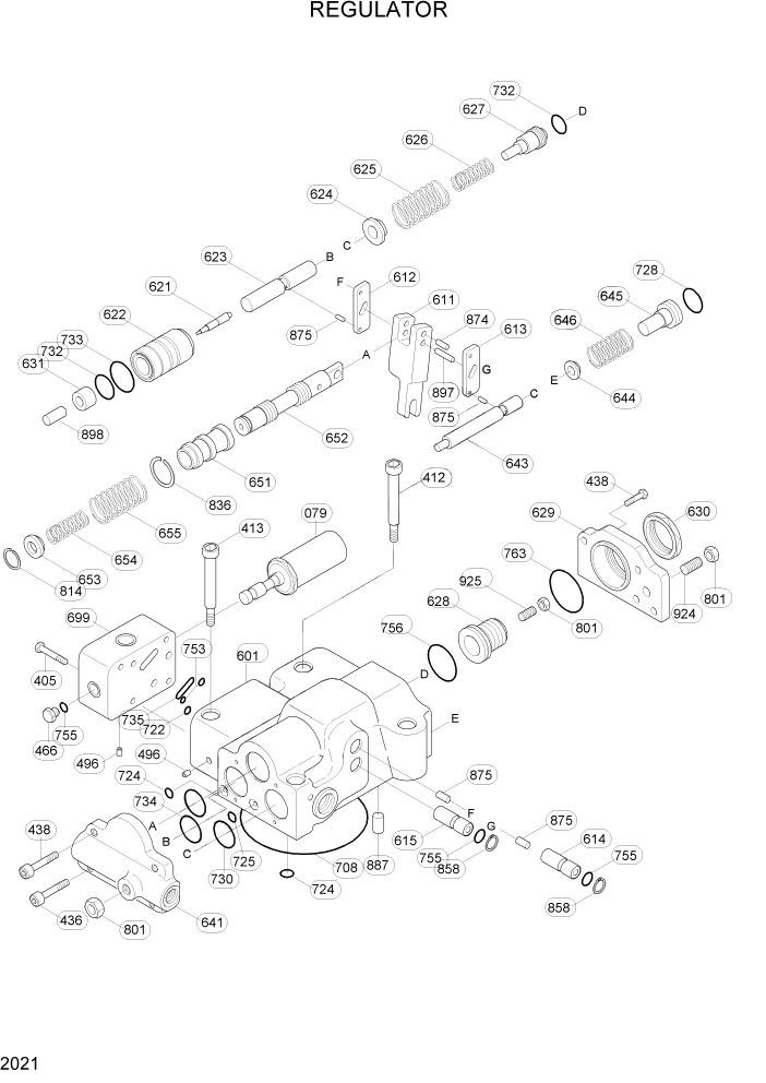 Схема запчастей Hyundai R160LC3 - PAGE 2021 REGULATOR ГИДРАВЛИЧЕСКАЯ СИСТЕМА