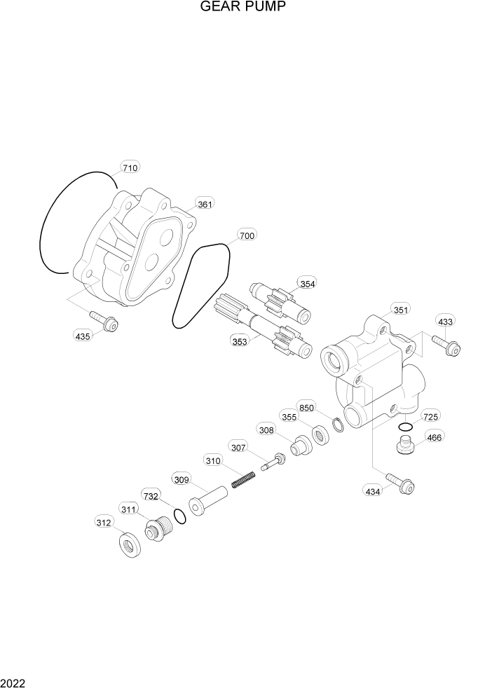 Схема запчастей Hyundai R160LC3 - PAGE 2022 GEAR PUMP ГИДРАВЛИЧЕСКАЯ СИСТЕМА