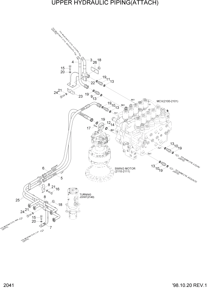 Схема запчастей Hyundai R160LC3 - PAGE 2041 UPPER HYDRAULIC PIPING(ATTACH) ГИДРАВЛИЧЕСКАЯ СИСТЕМА