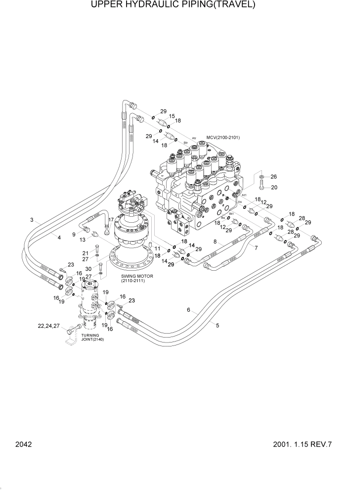 Схема запчастей Hyundai R160LC3 - PAGE 2042 UPPER HYDRAULIC PIPING(TRAVEL) ГИДРАВЛИЧЕСКАЯ СИСТЕМА