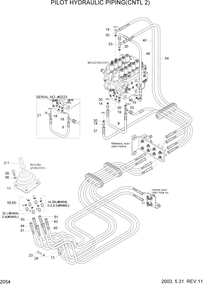 Схема запчастей Hyundai R160LC3 - PAGE 2054 PILOT HYDRAULIC PIPING(CNTL 2) ГИДРАВЛИЧЕСКАЯ СИСТЕМА