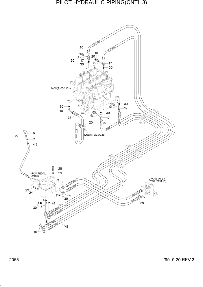 Схема запчастей Hyundai R160LC3 - PAGE 2055 PILOT HYDRAULIC PIPING(CNTL 3) ГИДРАВЛИЧЕСКАЯ СИСТЕМА