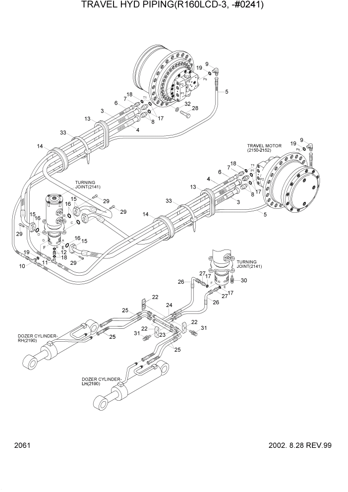 Схема запчастей Hyundai R160LC3 - PAGE 2061 TRAVEL HYD PIPING(R160LCD-3, -#0241) ГИДРАВЛИЧЕСКАЯ СИСТЕМА