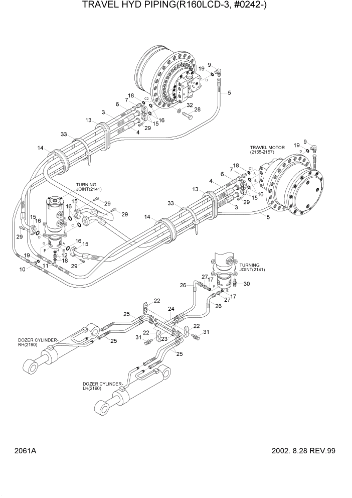 Схема запчастей Hyundai R160LC3 - PAGE 2061A TRAVEL HYD PIPING(R160LCD-3, #0242-) ГИДРАВЛИЧЕСКАЯ СИСТЕМА