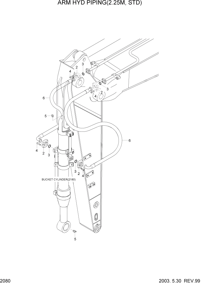 Схема запчастей Hyundai R160LC3 - PAGE 2080 ARM HYDRAULIC PIPING(2.25M) ГИДРАВЛИЧЕСКАЯ СИСТЕМА