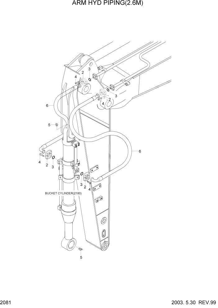 Схема запчастей Hyundai R160LC3 - PAGE 2081 ARM HYDRAULIC PIPING(2.6M) ГИДРАВЛИЧЕСКАЯ СИСТЕМА