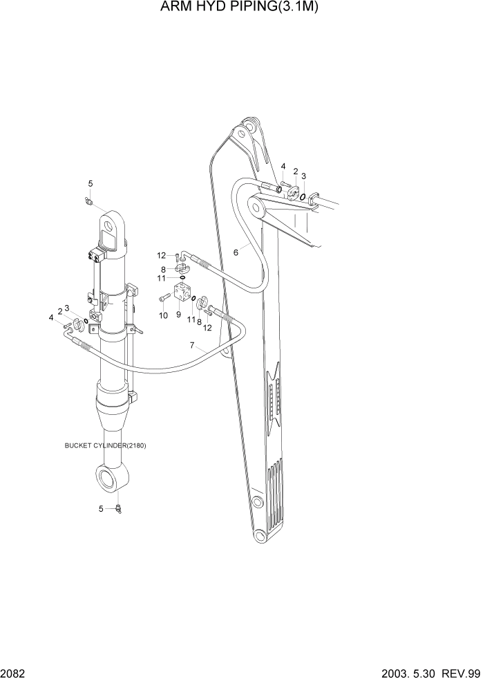 Схема запчастей Hyundai R160LC3 - PAGE 2082 ARM HYDRAULIC PIPING(3.1M) ГИДРАВЛИЧЕСКАЯ СИСТЕМА