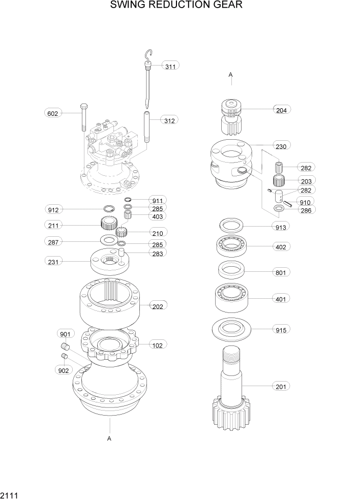 Схема запчастей Hyundai R160LC3 - PAGE 2111 SWING REDUCTION GEAR ГИДРАВЛИЧЕСКАЯ СИСТЕМА