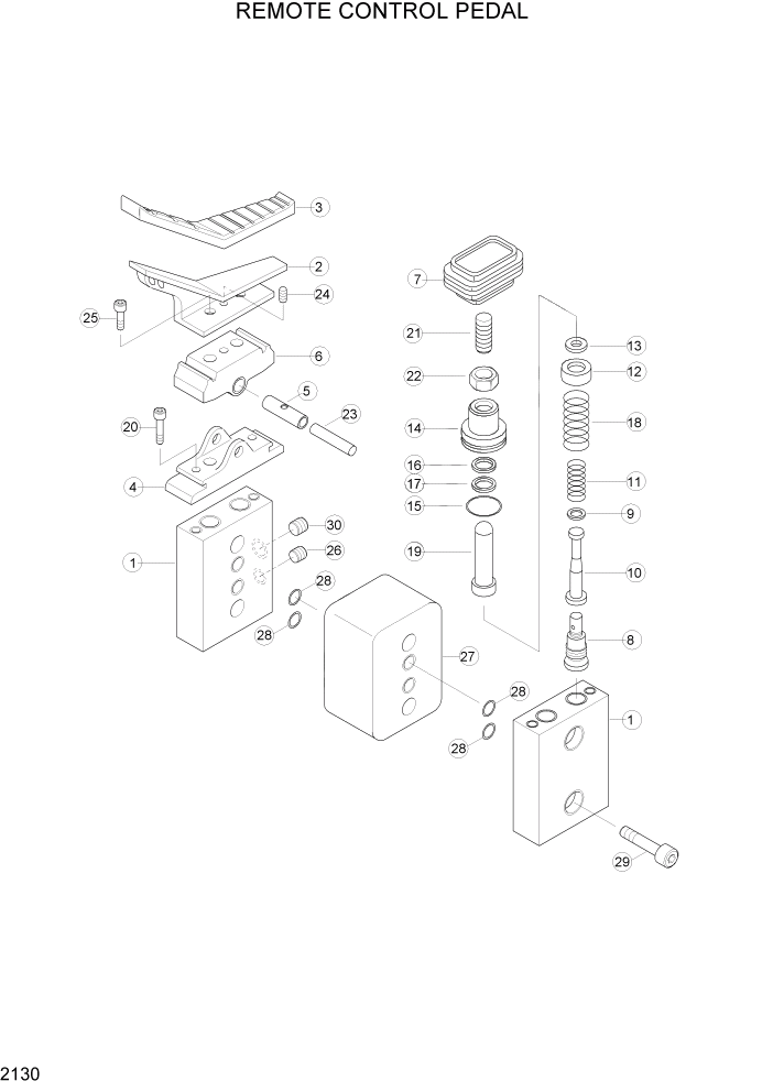 Схема запчастей Hyundai R160LC3 - PAGE 2130 REMOTE CONTROL PEDAL ГИДРАВЛИЧЕСКАЯ СИСТЕМА