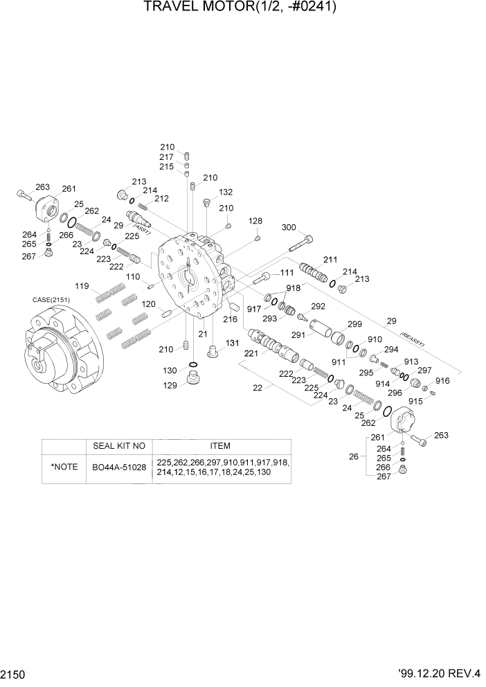 Схема запчастей Hyundai R160LC3 - PAGE 2150 TRAVEL MOTOR(1/2, -#0241) ГИДРАВЛИЧЕСКАЯ СИСТЕМА