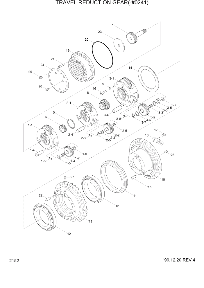 Схема запчастей Hyundai R160LC3 - PAGE 2152 TRAVEL REDUCTION GEAR(-#0241) ГИДРАВЛИЧЕСКАЯ СИСТЕМА