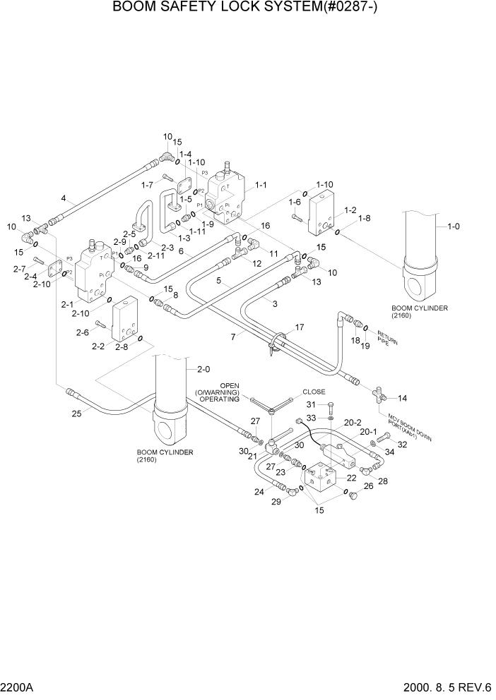 Схема запчастей Hyundai R160LC3 - PAGE 2200A BOOM SAFETY LOCK SYSTEM(#0287-) ГИДРАВЛИЧЕСКАЯ СИСТЕМА