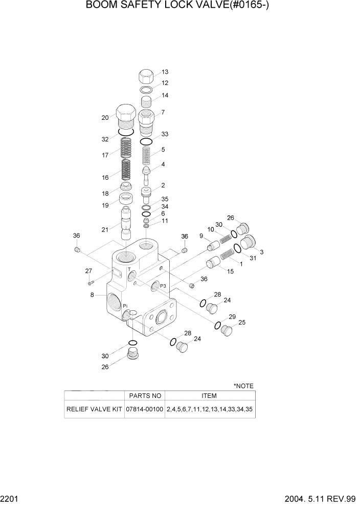 Схема запчастей Hyundai R160LC3 - PAGE 2201 BOOM SAFETY LOCK VALVE(#0165-) ГИДРАВЛИЧЕСКАЯ СИСТЕМА