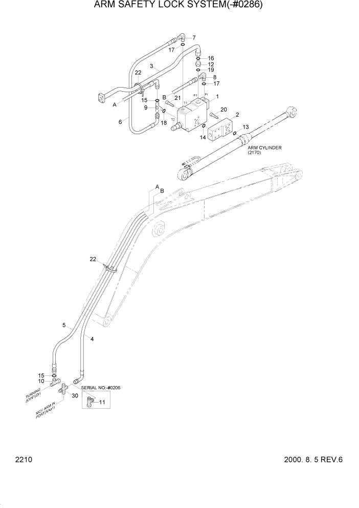 Схема запчастей Hyundai R160LC3 - PAGE 2210 ARM SAFETY LOCK SYSTEM(-#0286) ГИДРАВЛИЧЕСКАЯ СИСТЕМА