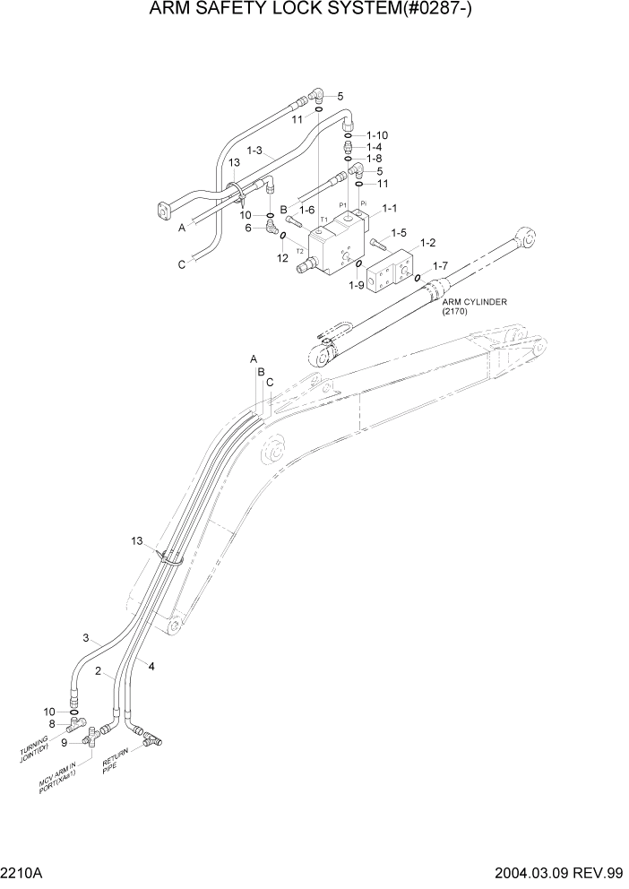 Схема запчастей Hyundai R160LC3 - PAGE 2210A ARM SAFETY LOCK SYSTEM(#0287-) ГИДРАВЛИЧЕСКАЯ СИСТЕМА