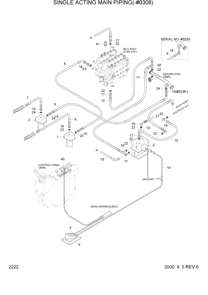 Схема запчастей Hyundai R160LC3 - PAGE 2222 SINGLE ACTING MAIN PIPING(-#0308) ГИДРАВЛИЧЕСКАЯ СИСТЕМА