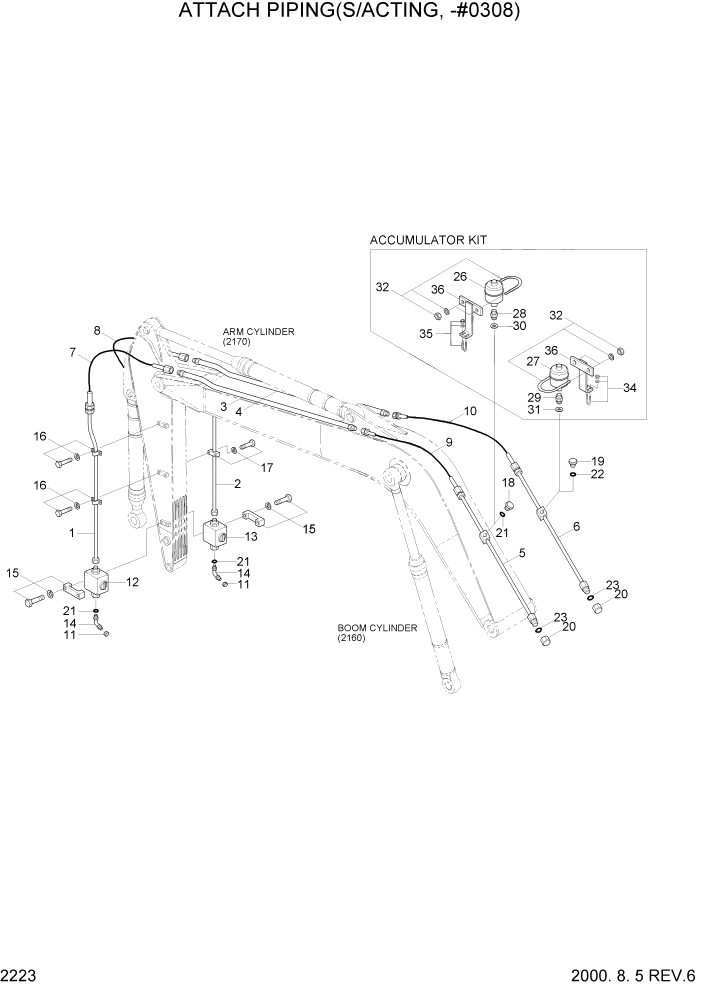 Схема запчастей Hyundai R160LC3 - PAGE 2223 ATTACH PIPING(S/ACTING, -#0308) ГИДРАВЛИЧЕСКАЯ СИСТЕМА